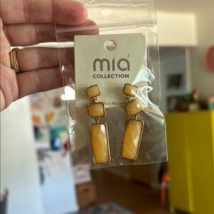 Mia Collection Yellow Gold Tiered Rectangle Square Dangle Earrings Costume
